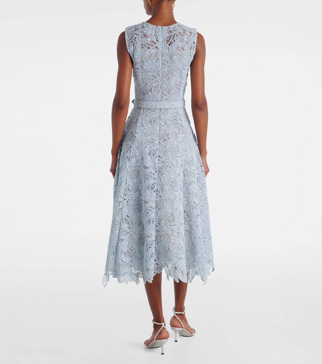 Vestido midi de encaje floral con cinturón | Oscar de la Renta