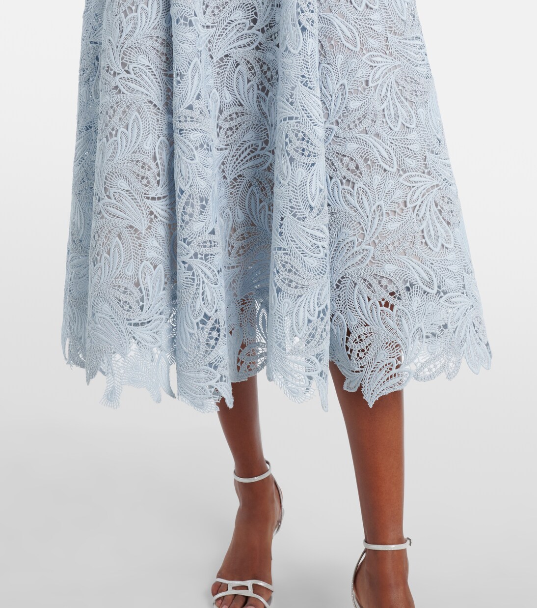 Vestido midi de encaje floral con cinturón | Oscar de la Renta