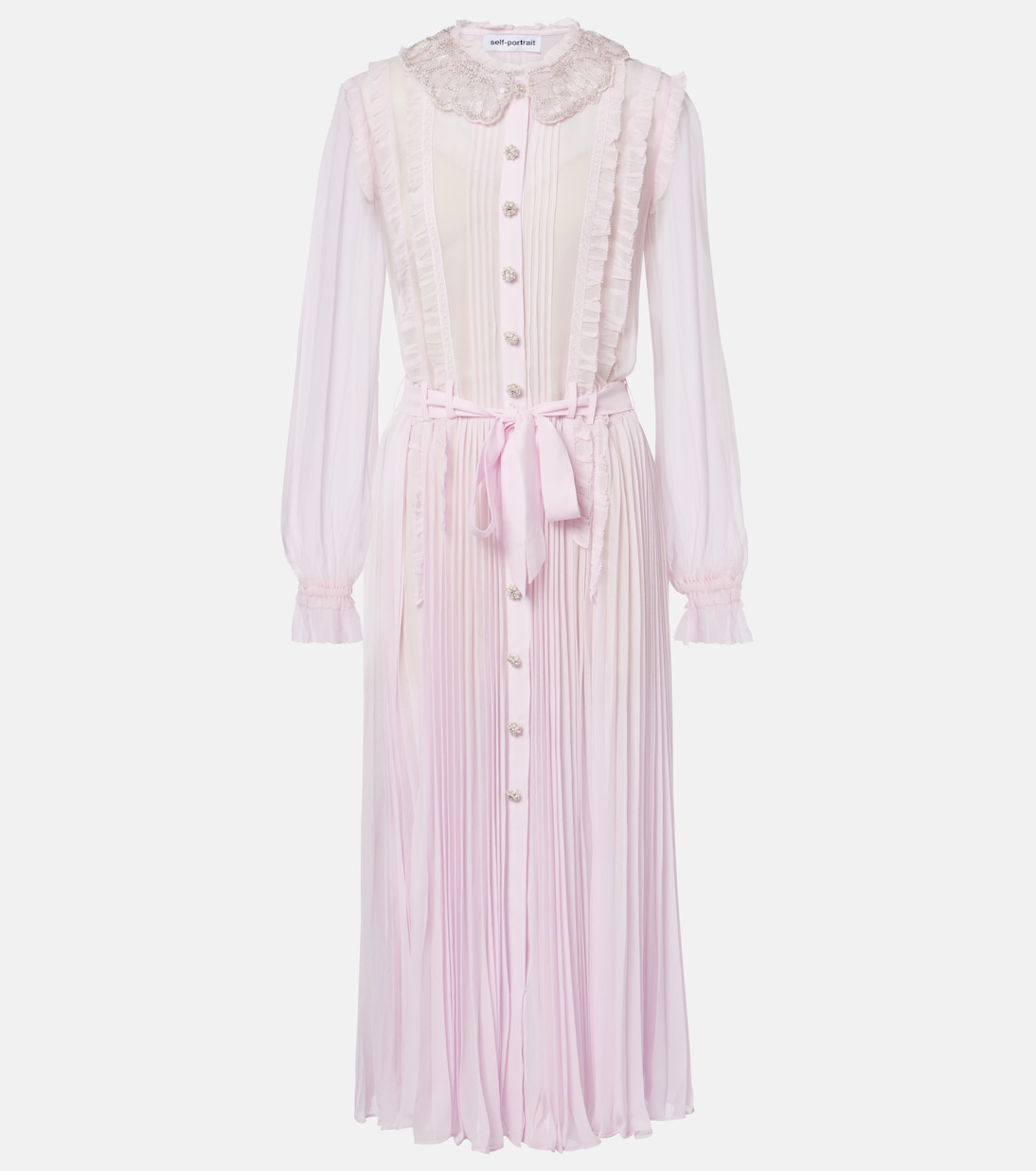 Embellished pleated georgette shirt dress | Self-Portrait