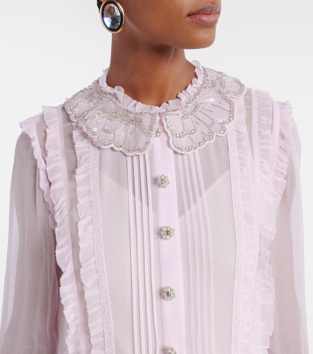Embellished pleated georgette shirt dress | Self-Portrait