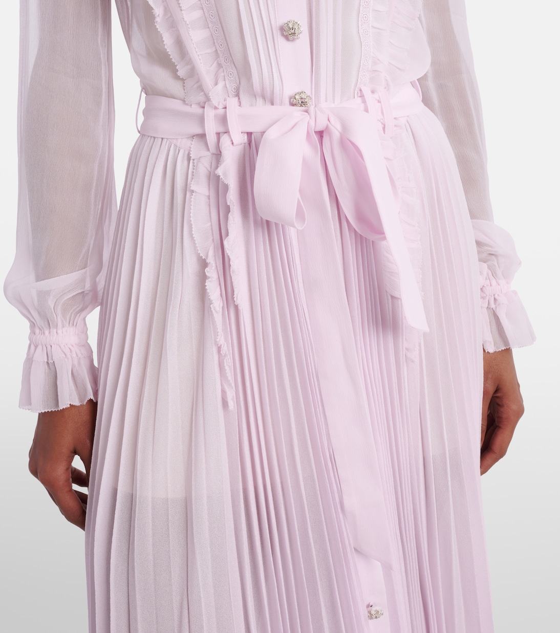 Embellished pleated georgette shirt dress | Self-Portrait