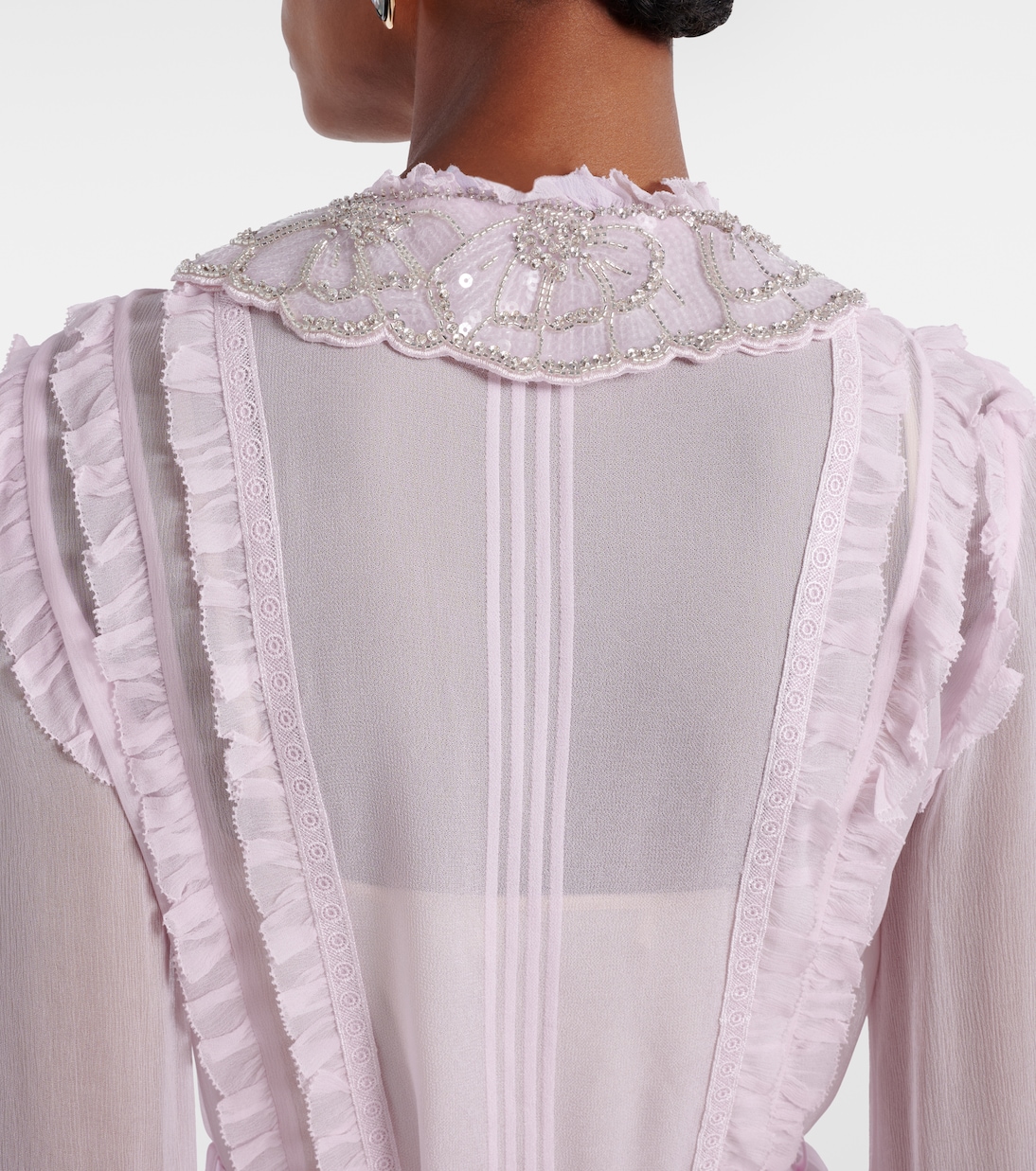 Embellished pleated georgette shirt dress | Self-Portrait