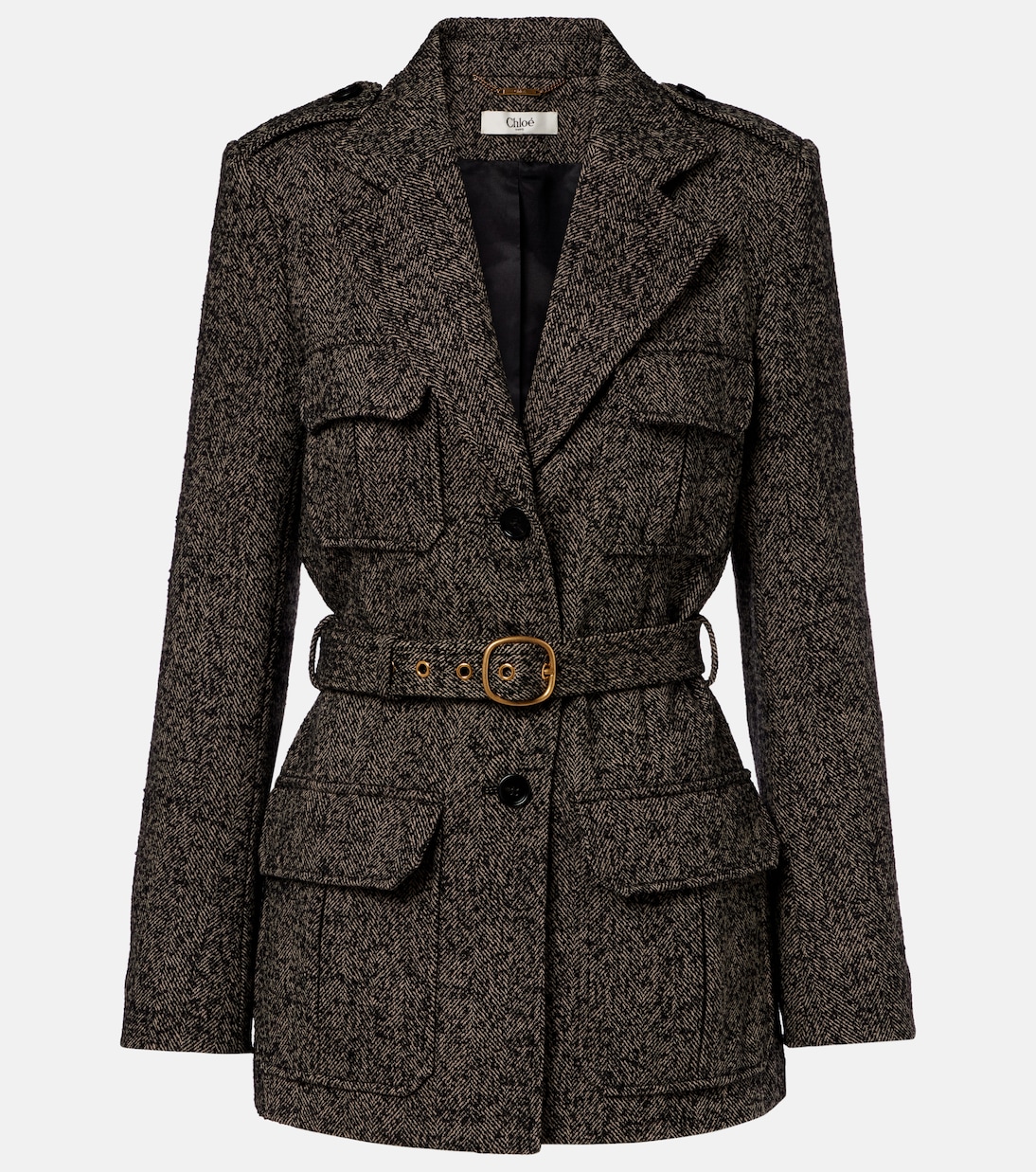 Belted herringbone wool-blend coat | Chloé