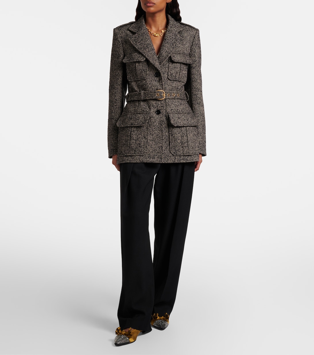 Belted herringbone wool-blend coat | Chloé