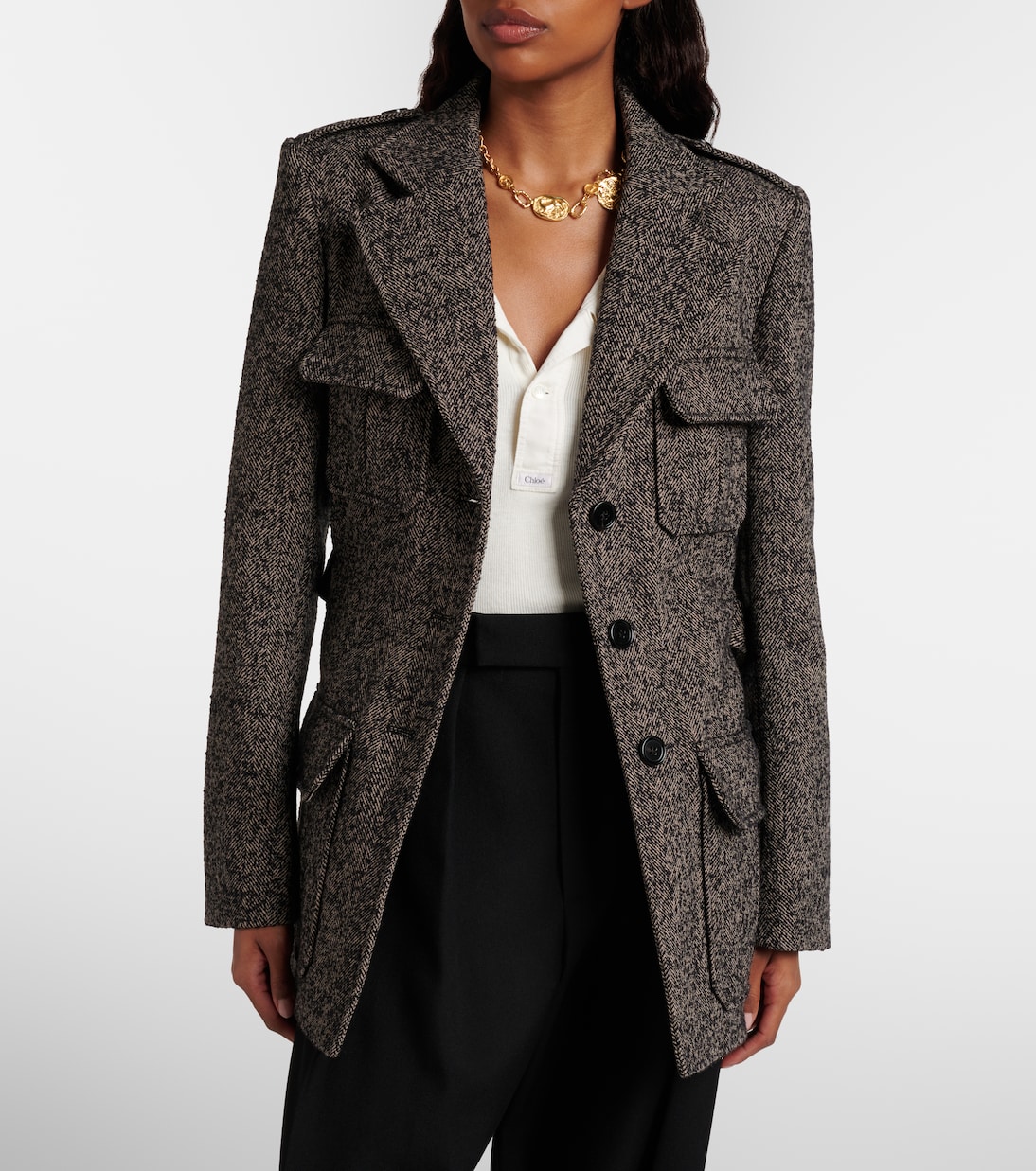 Belted herringbone wool-blend coat | Chloé