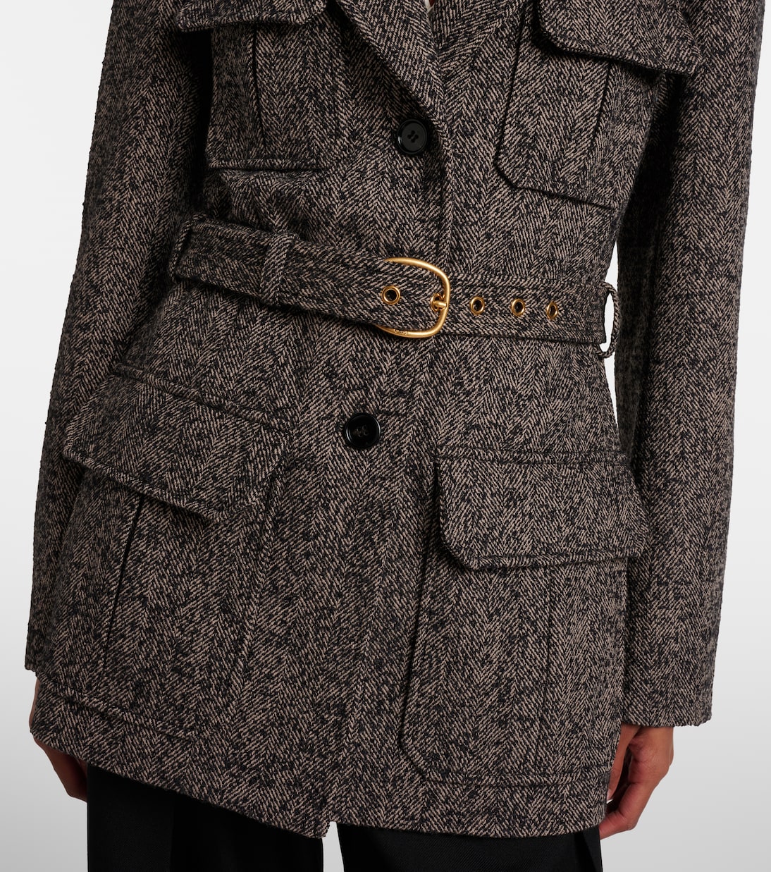 Belted herringbone wool-blend coat | Chloé