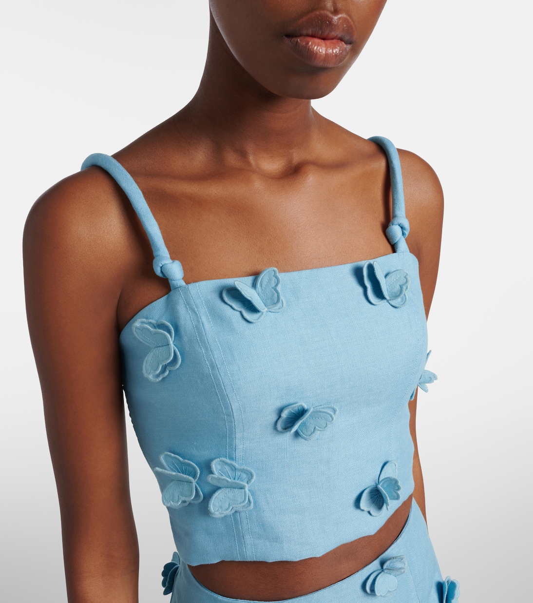 Patch-appliqué linen crop top | Farm Rio