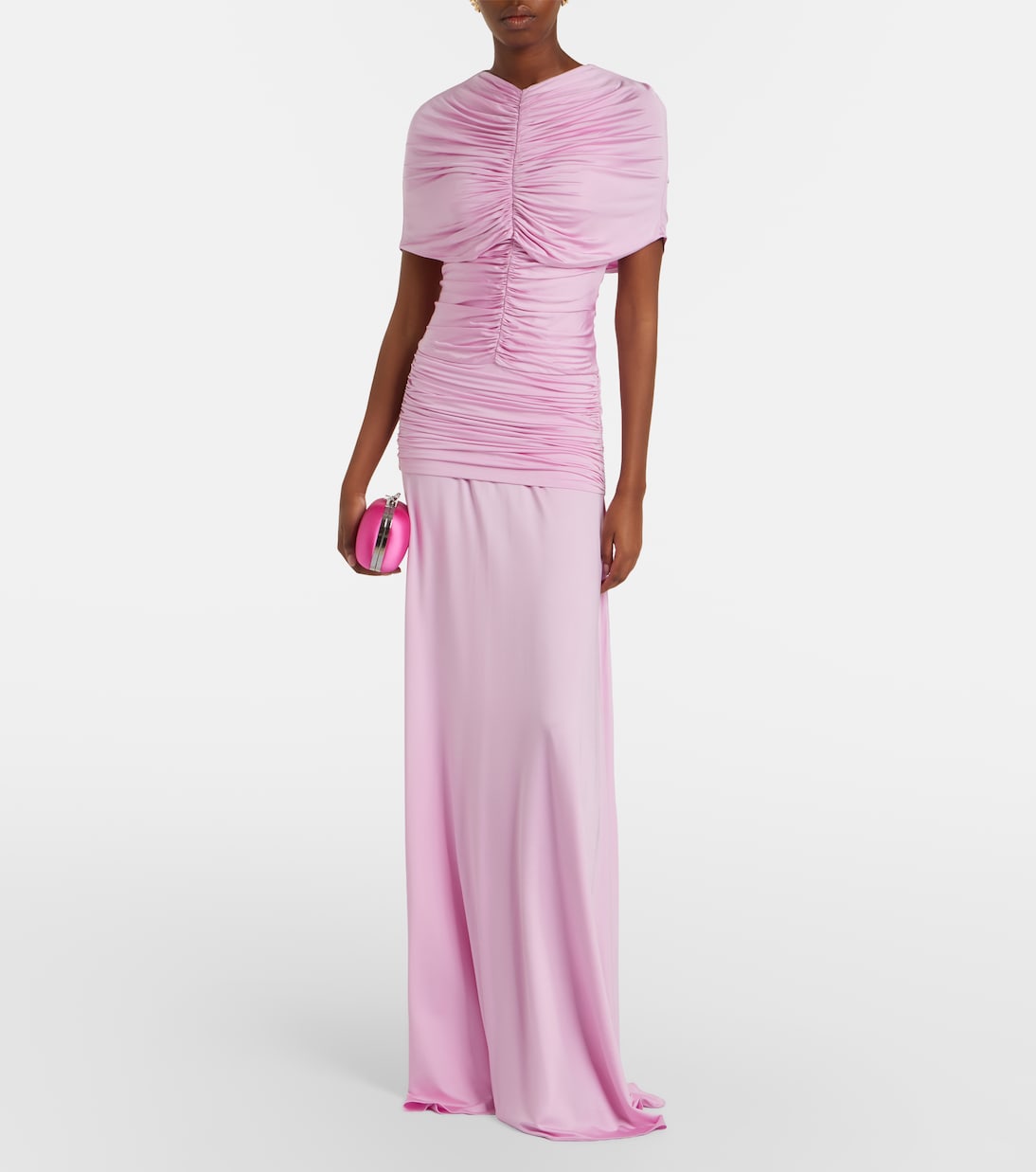 Caped ruched jersey maxi dress | Self-Portrait