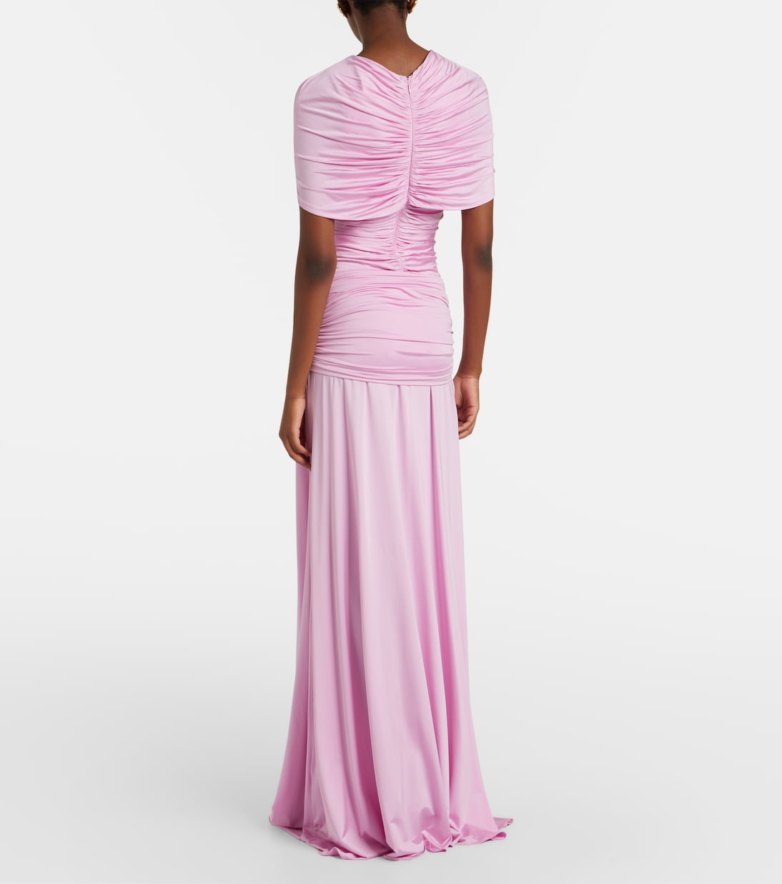Caped ruched jersey maxi dress | Self-Portrait