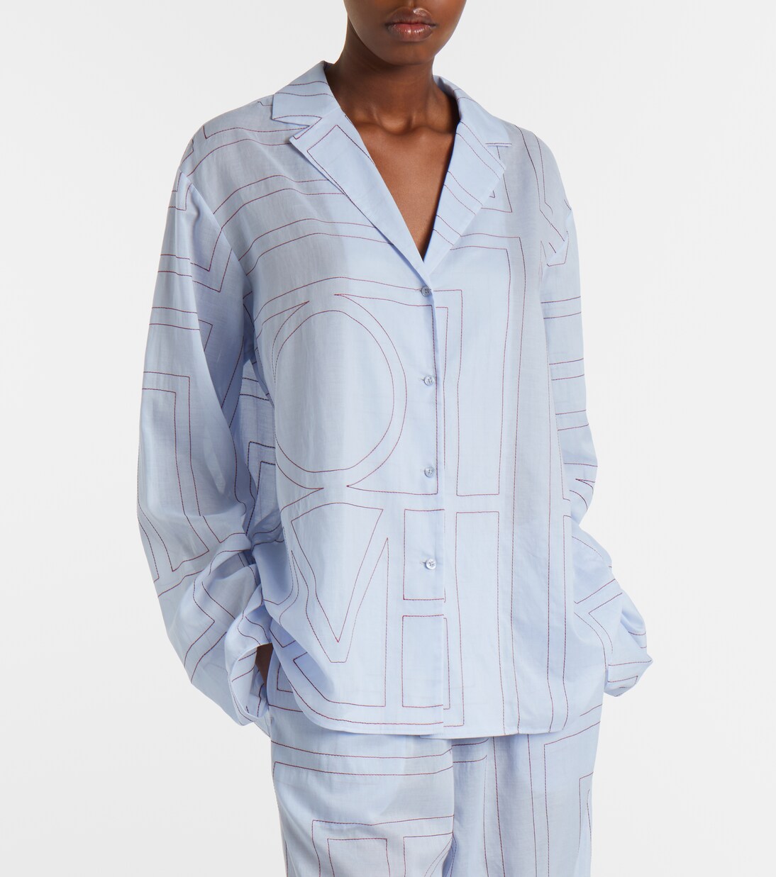 Embroidered cotton-blend poplin pajama shirt | Toteme