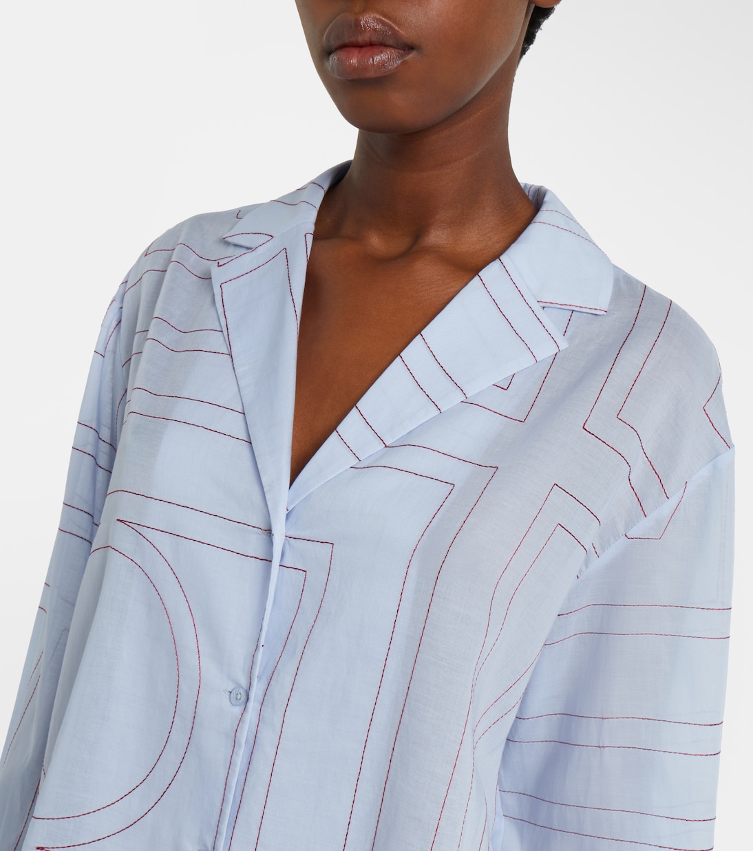Embroidered cotton-blend poplin pajama shirt | Toteme