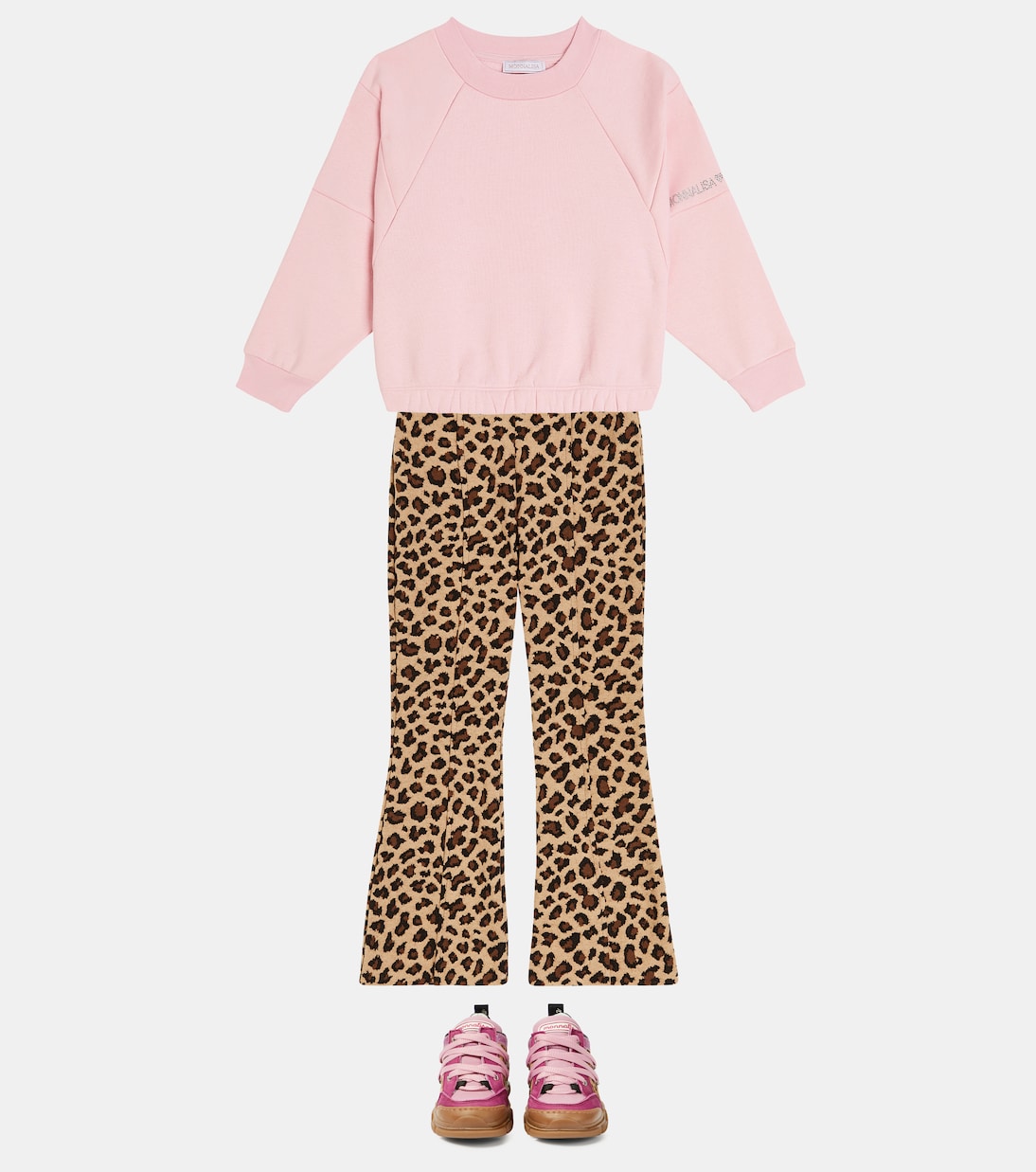 Leopard-print leather-trimmed sneakers | Monnalisa