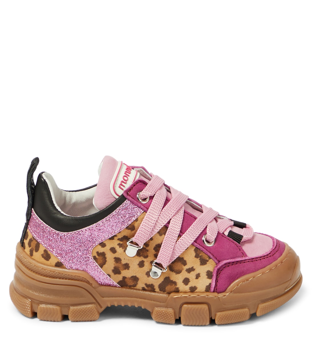 Leopard-print leather-trimmed sneakers | Monnalisa