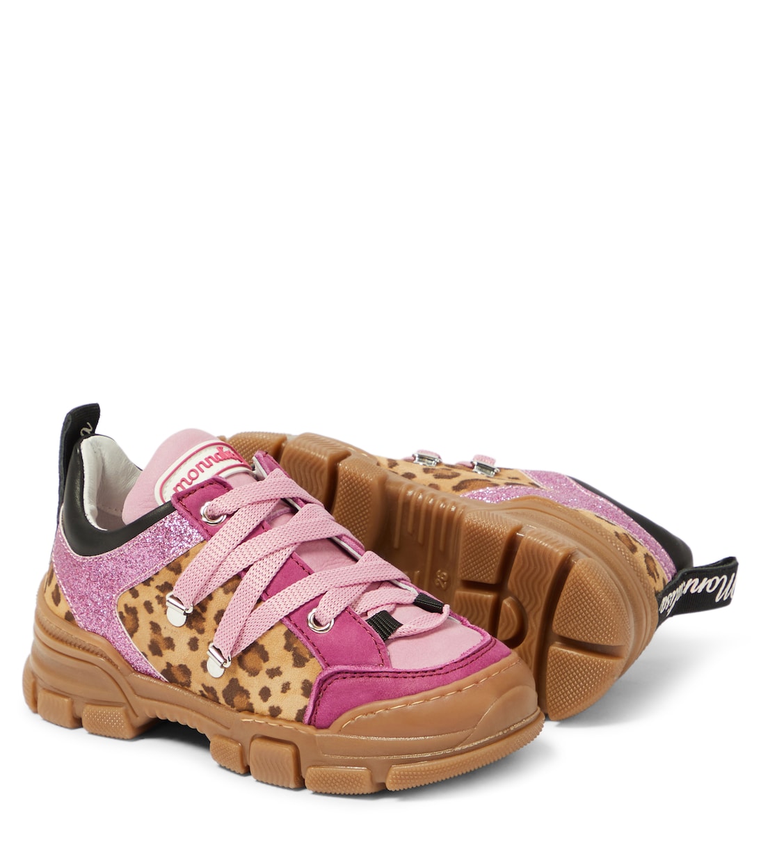 Leopard-print leather-trimmed sneakers | Monnalisa