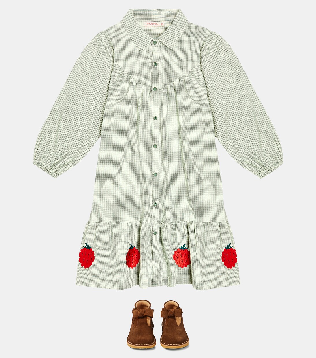 Raspberries checked cotton dress | Tinycottons