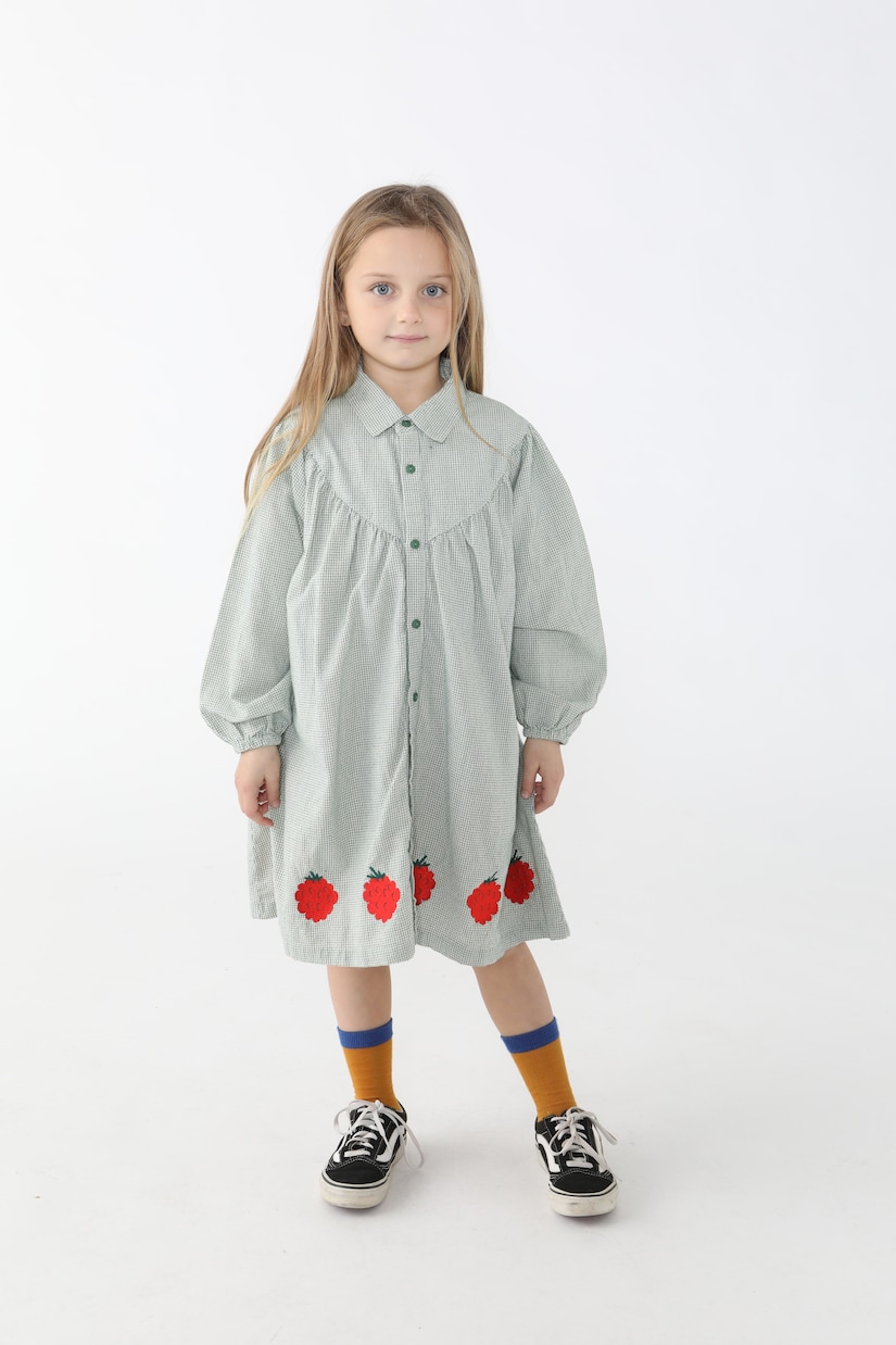 Raspberries checked cotton dress | Tinycottons