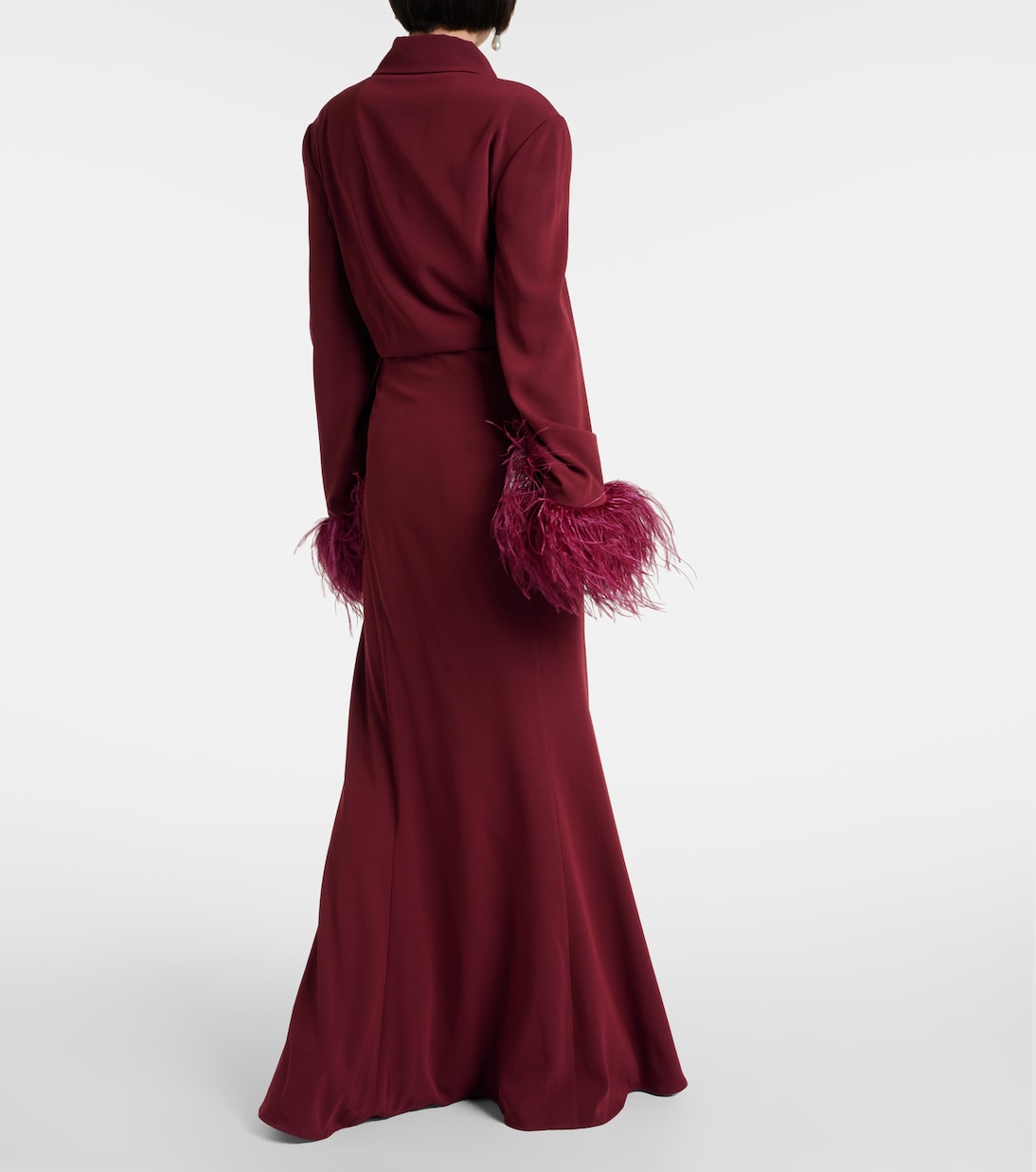 Abito chemisier in crêpe di raso con piume | Roland Mouret