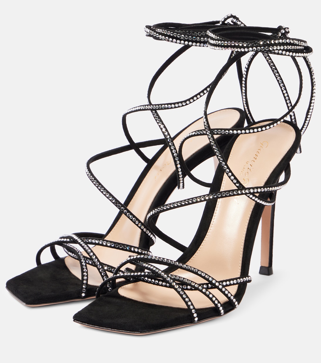 Sandalen Ankletie 105 aus Veloursleder mit Kristallen | Gianvito Rossi