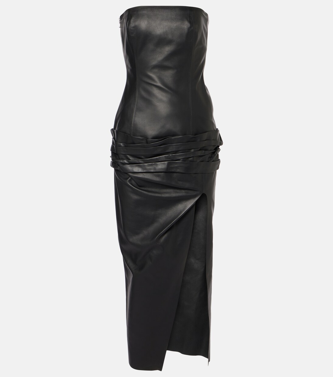 Draped strapless leather midi dress | The Attico