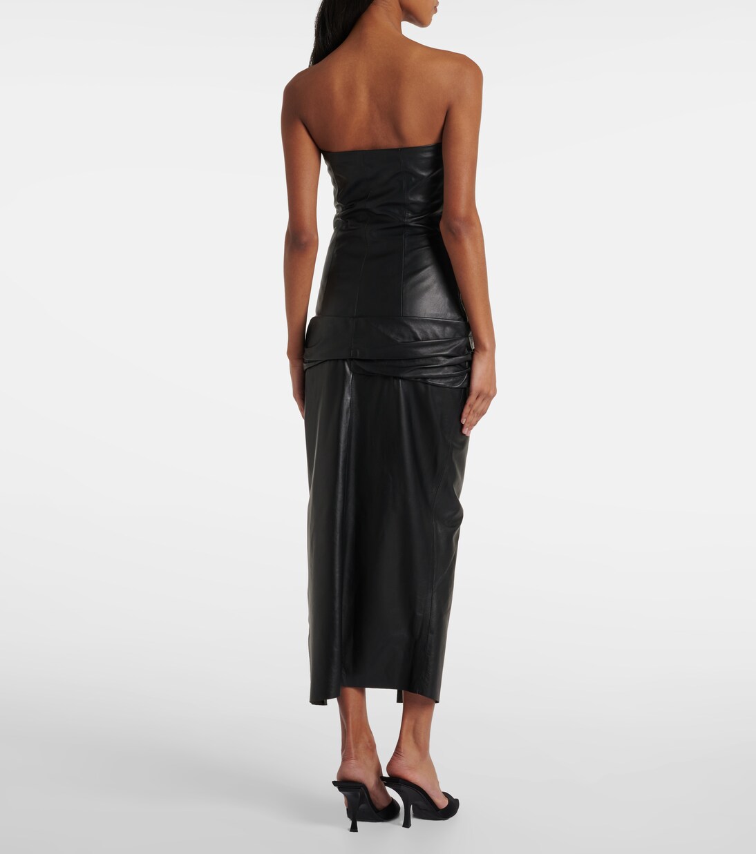 Draped strapless leather midi dress | The Attico