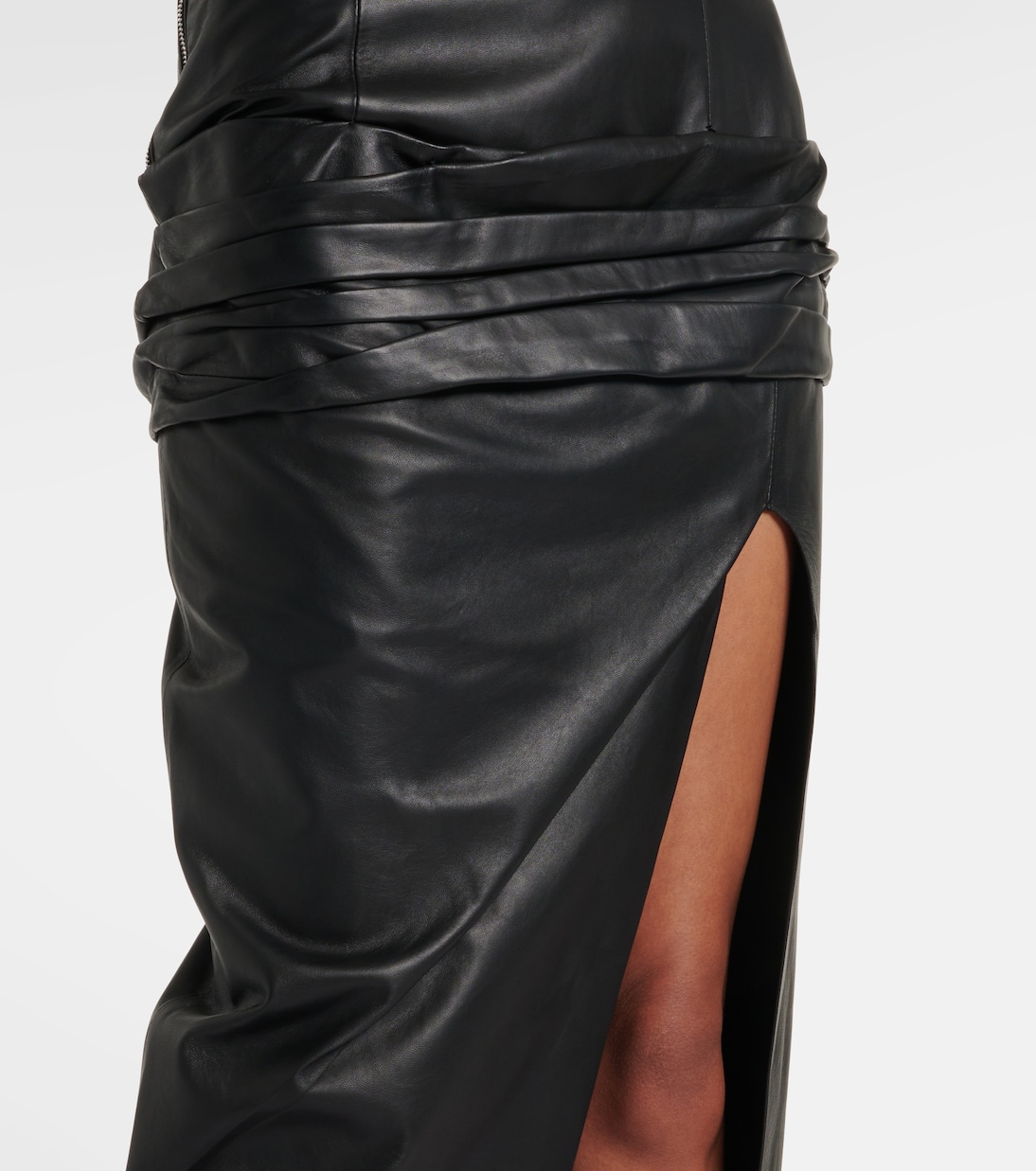 Draped strapless leather midi dress | The Attico