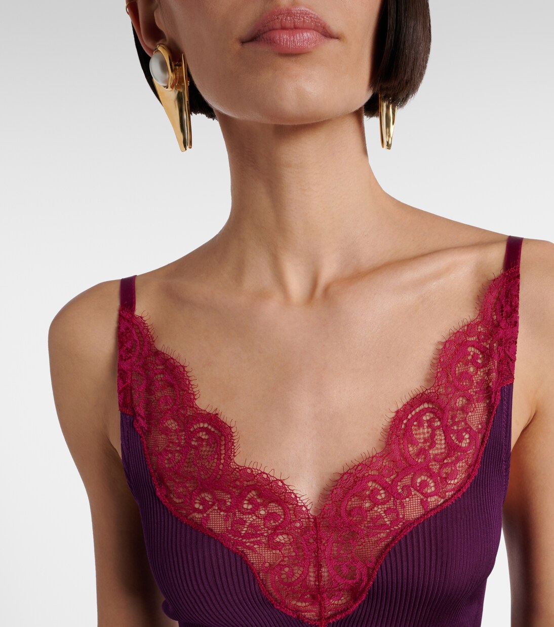 Lace-trimmed silk tank top | Saint Laurent