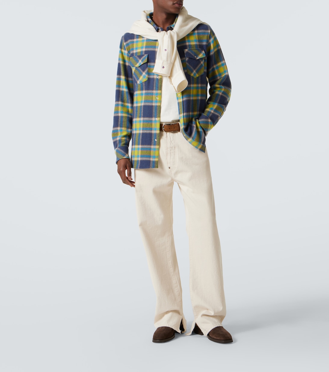 Explorer plaid cashmere shirt with quartz | God's True Cashmere
