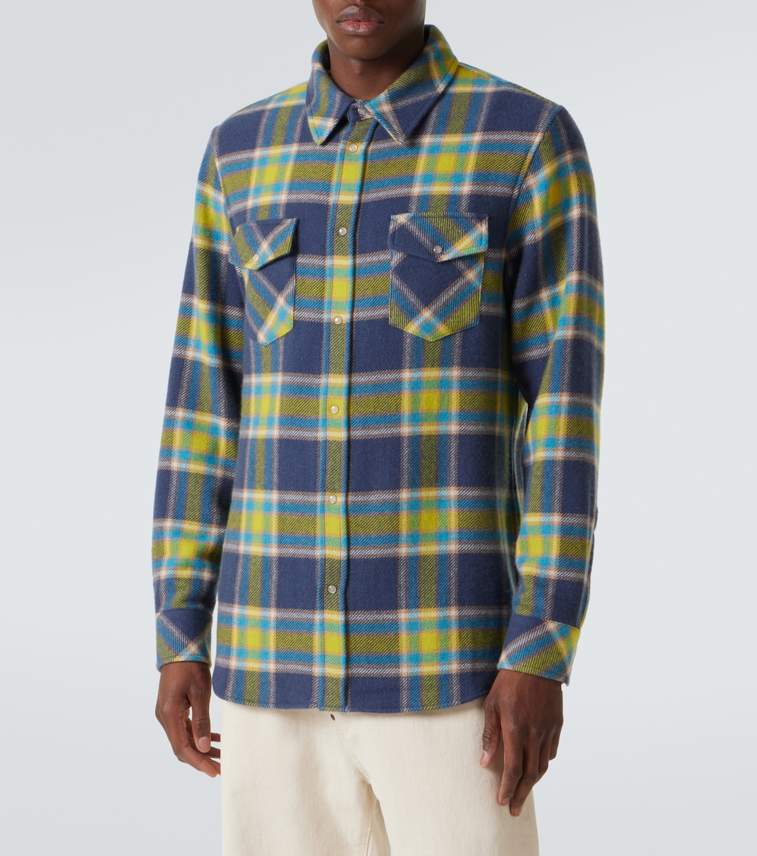 Explorer plaid cashmere shirt with quartz | God's True Cashmere