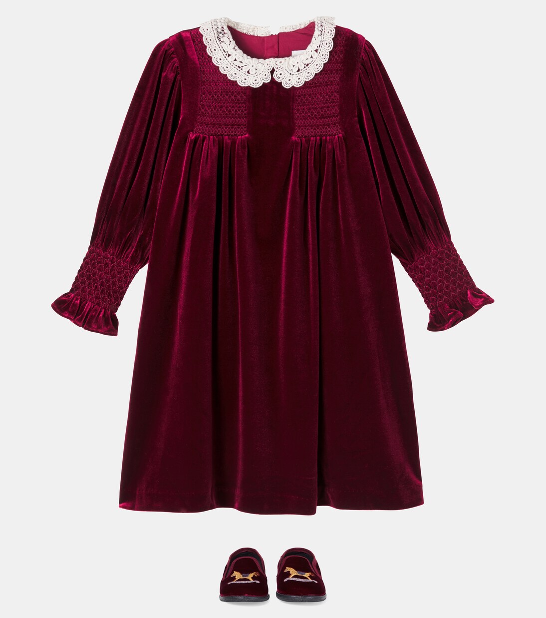 Lory crochet shirred velvet dress | C'era Una Volta