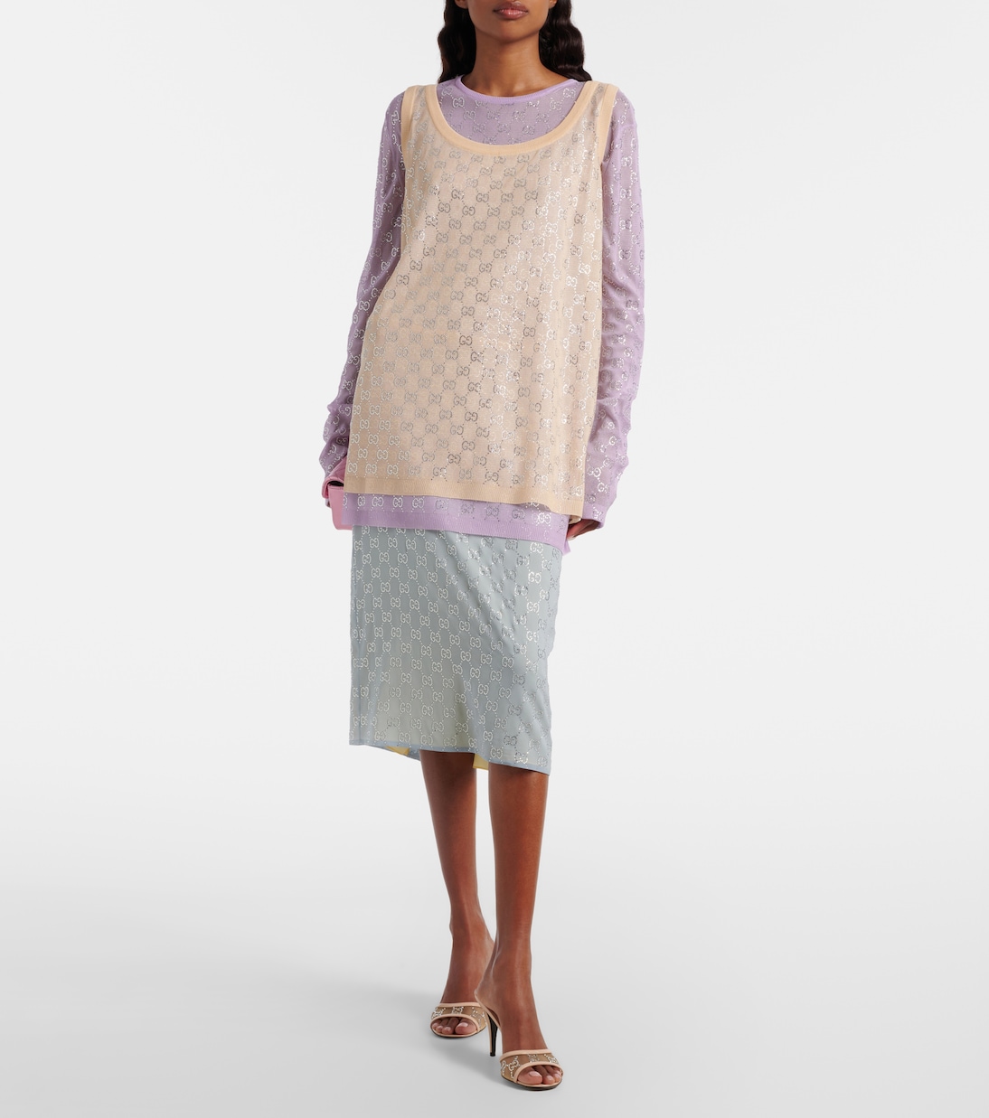 GG embellished silk-blend midi skirt | Gucci