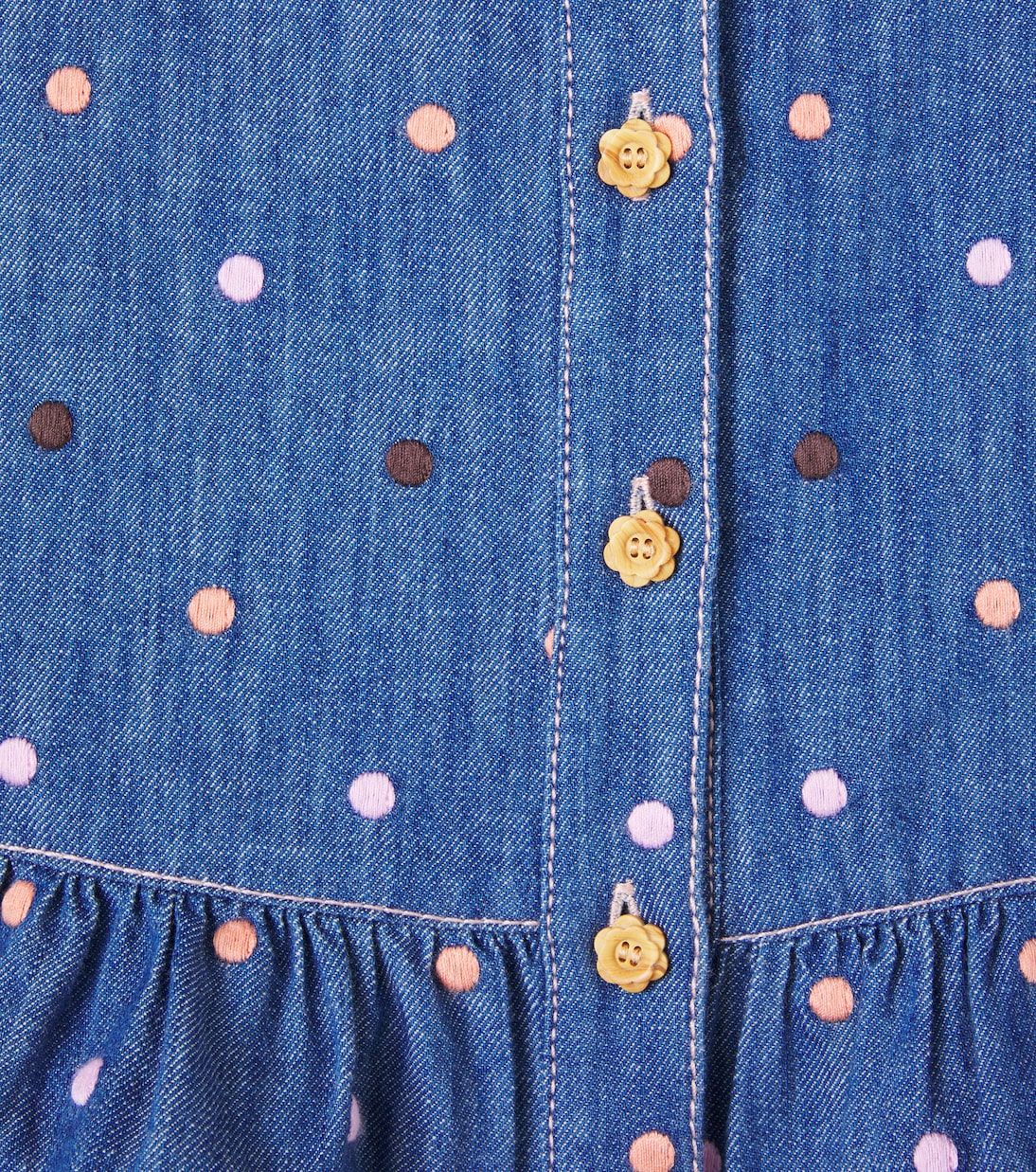 Embroidered polka-dot ruffled denim top | Zimmermann Kids