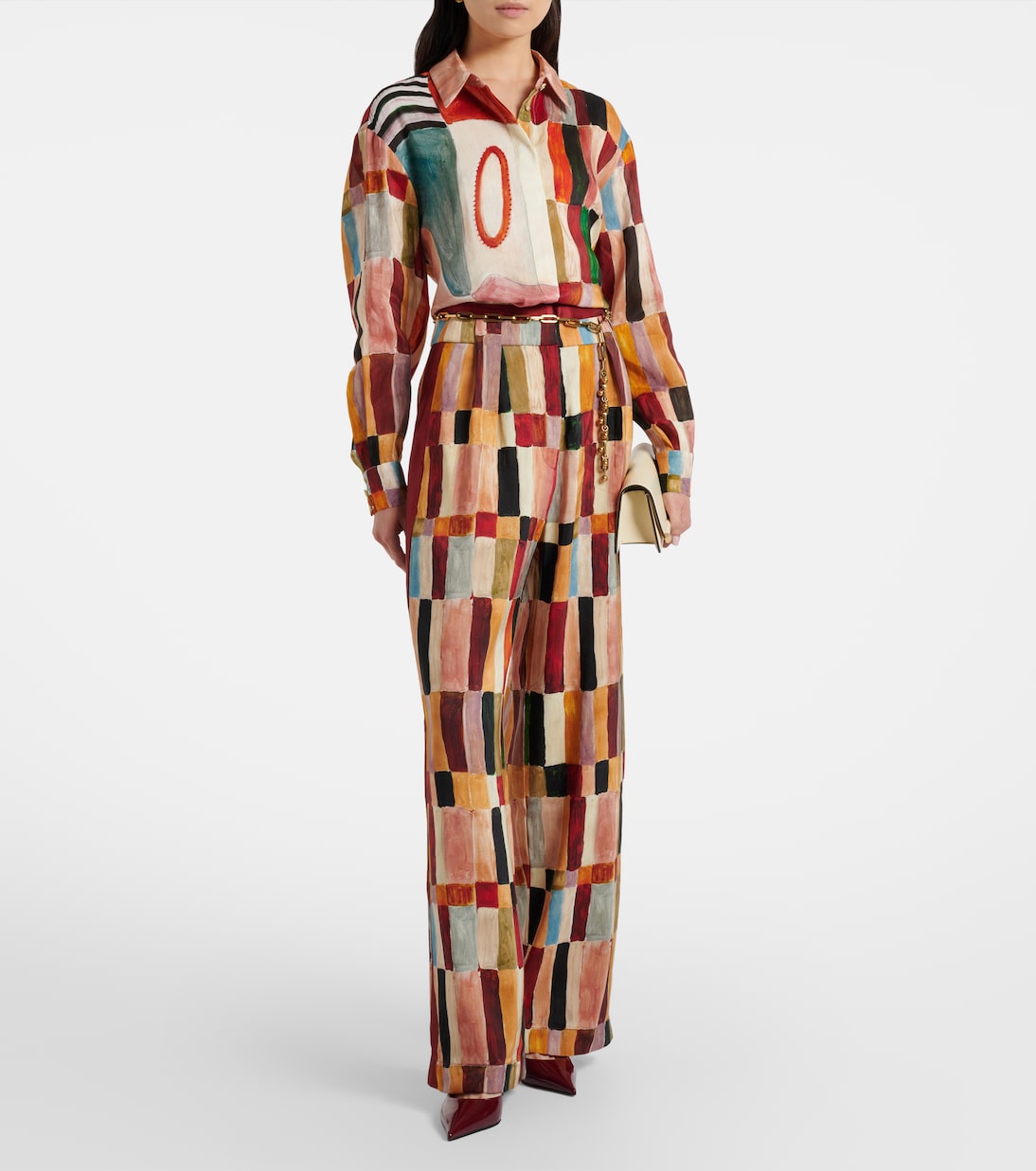 x LRNCE– Pantalon palazzo Marjorelle imprimé en lin et soie | Alémais