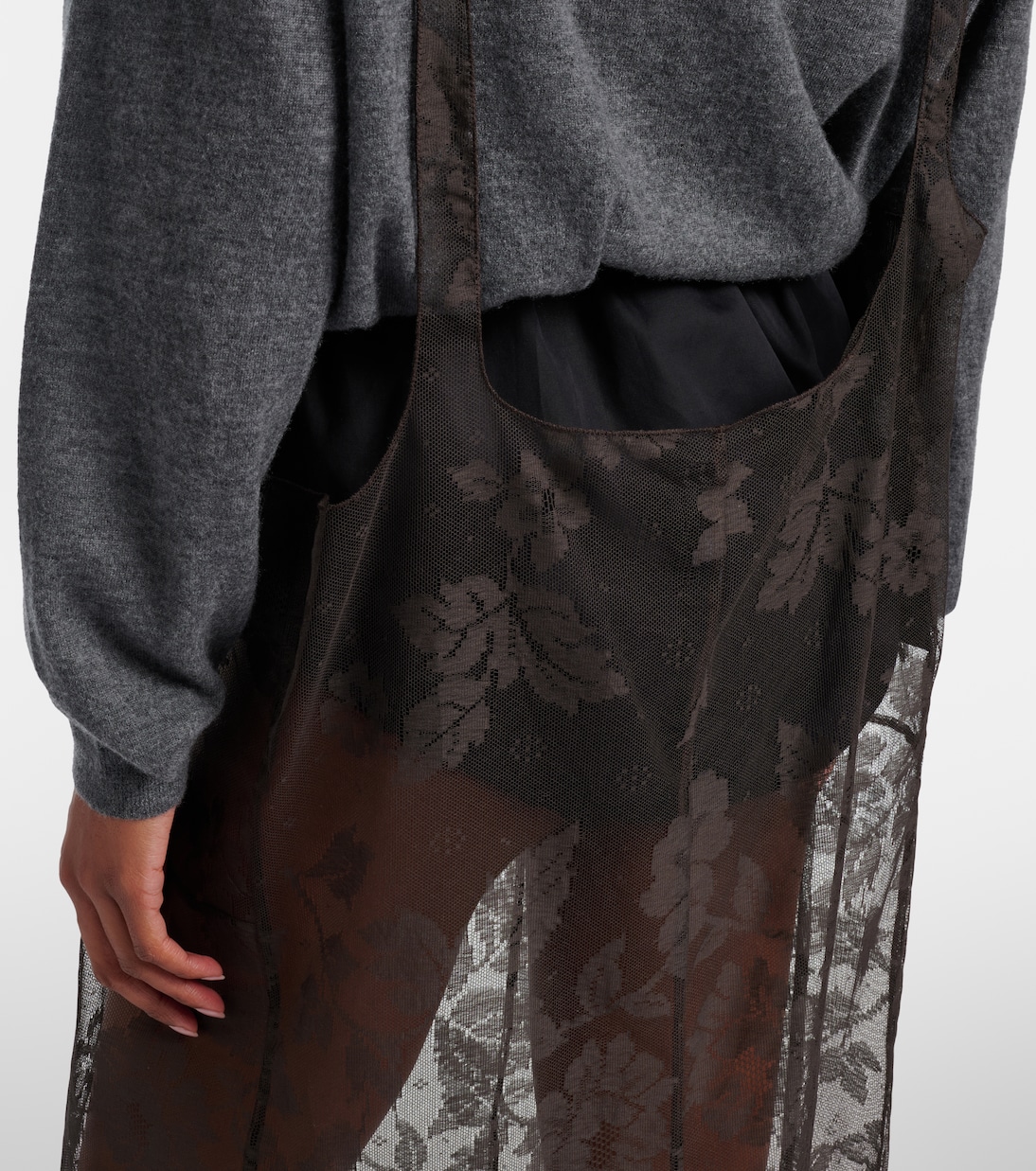 Floral lace cotton midi skirt | Prada