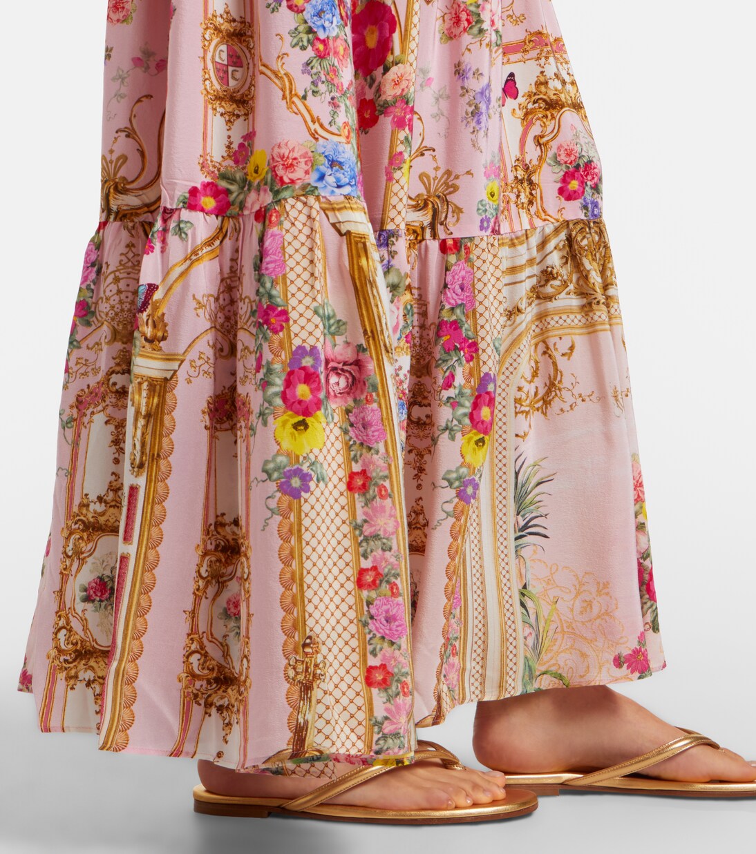 Vestido largo de seda floral adornado | Camilla