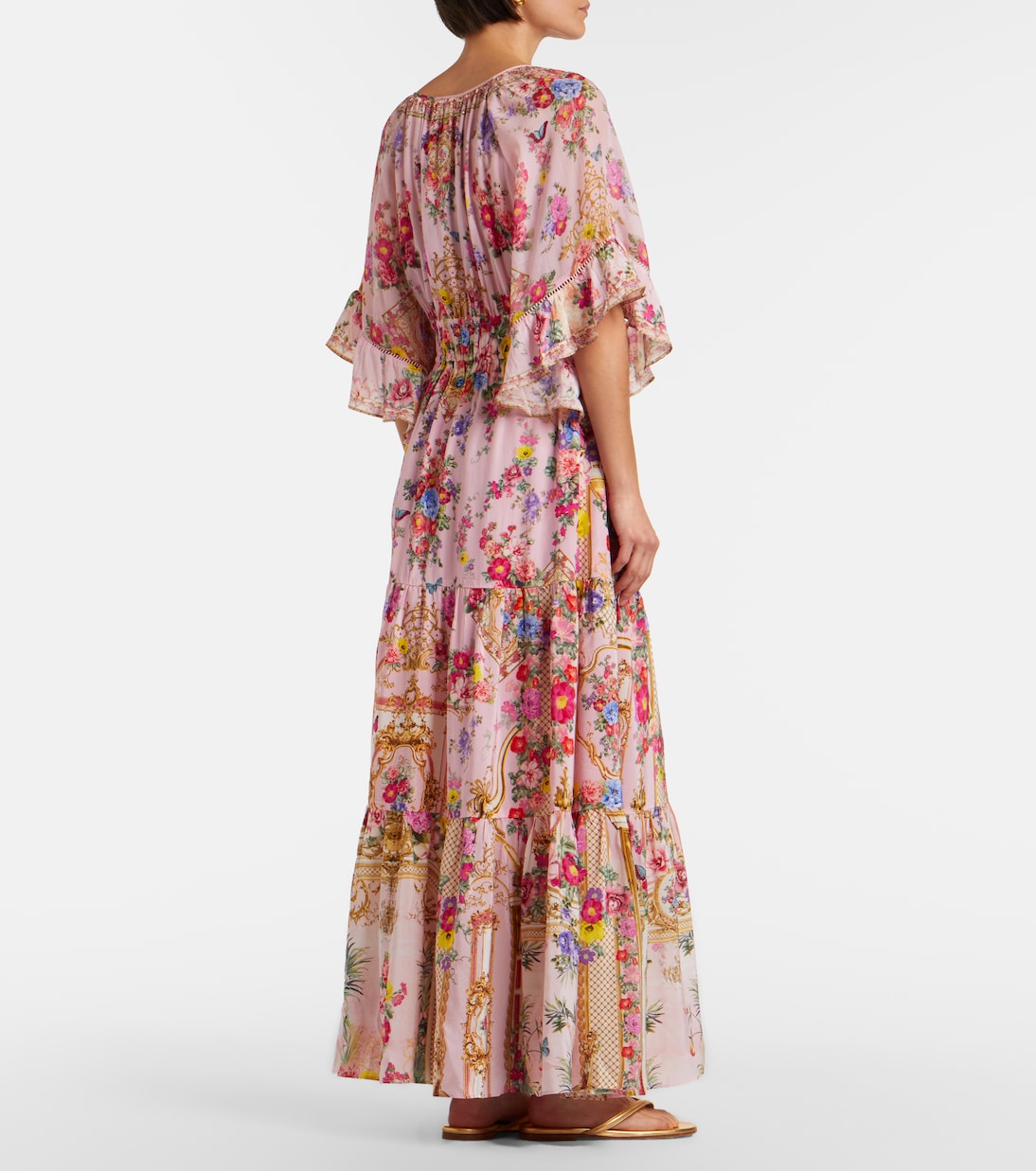 Vestido largo de seda floral adornado | Camilla