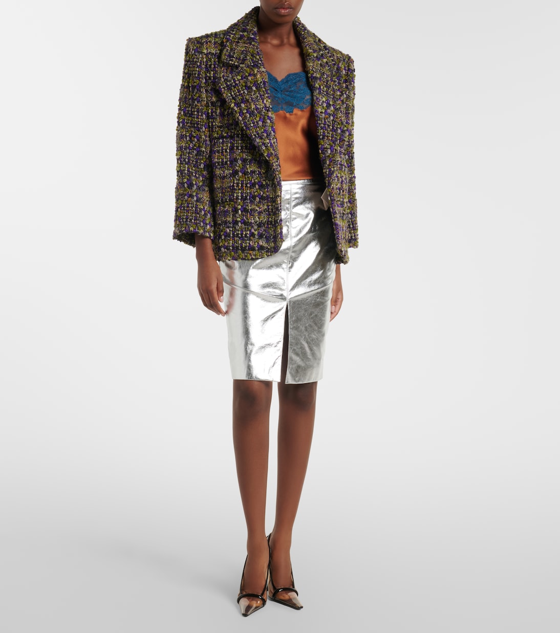 Metallic leather pencil skirt | Saint Laurent