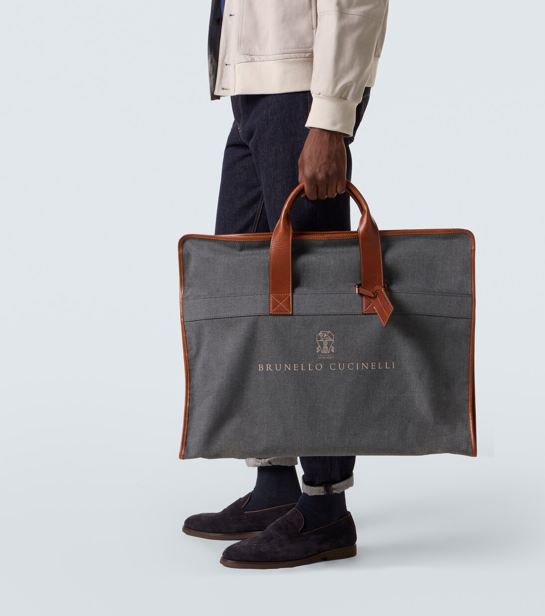 Leather-trimmed canvas garment bag | Brunello Cucinelli