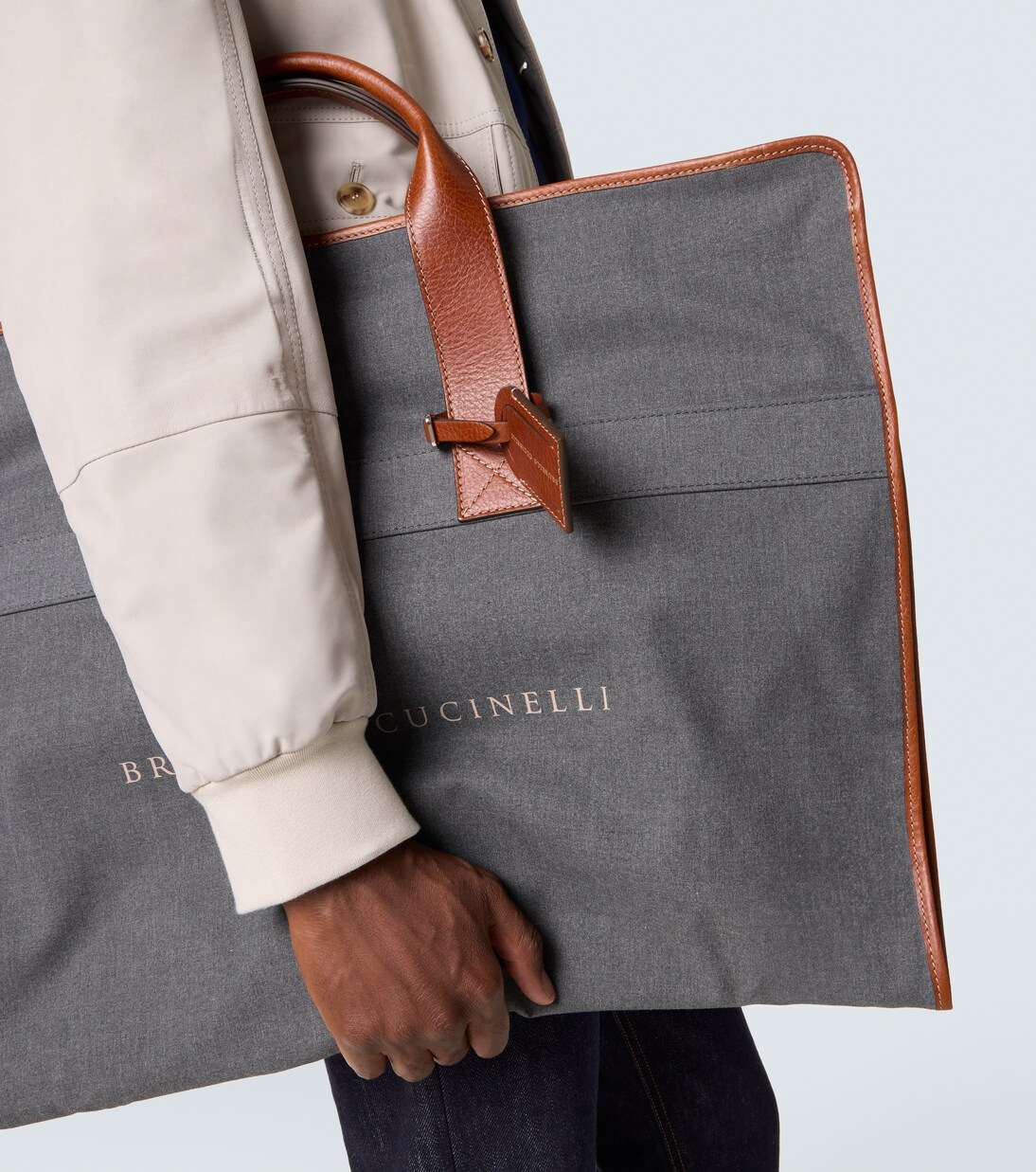 Leather-trimmed canvas garment bag | Brunello Cucinelli