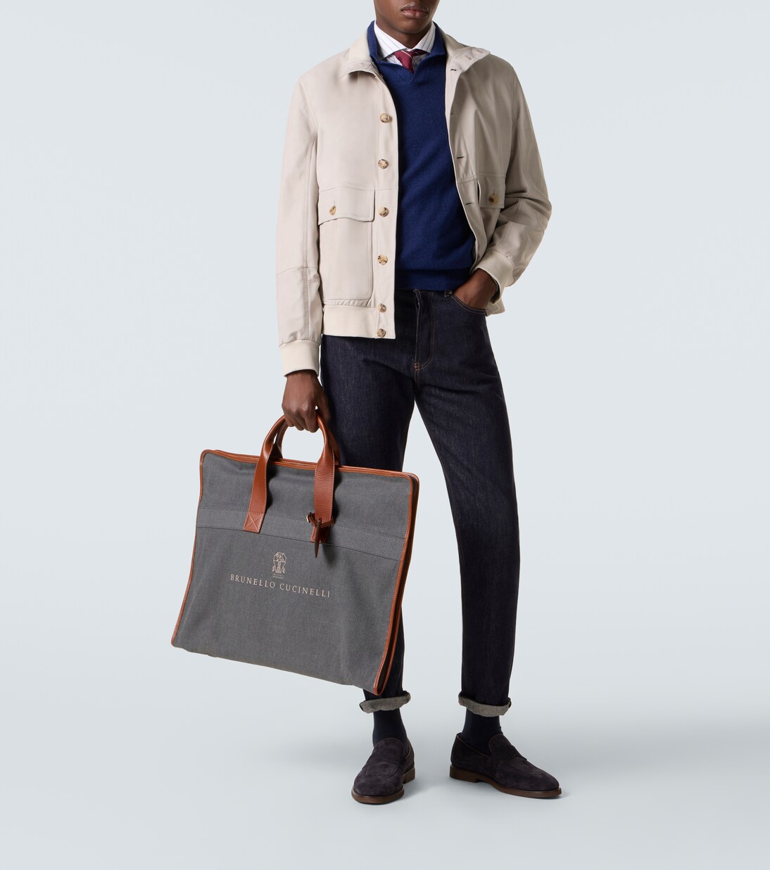 Leather-trimmed canvas garment bag | Brunello Cucinelli