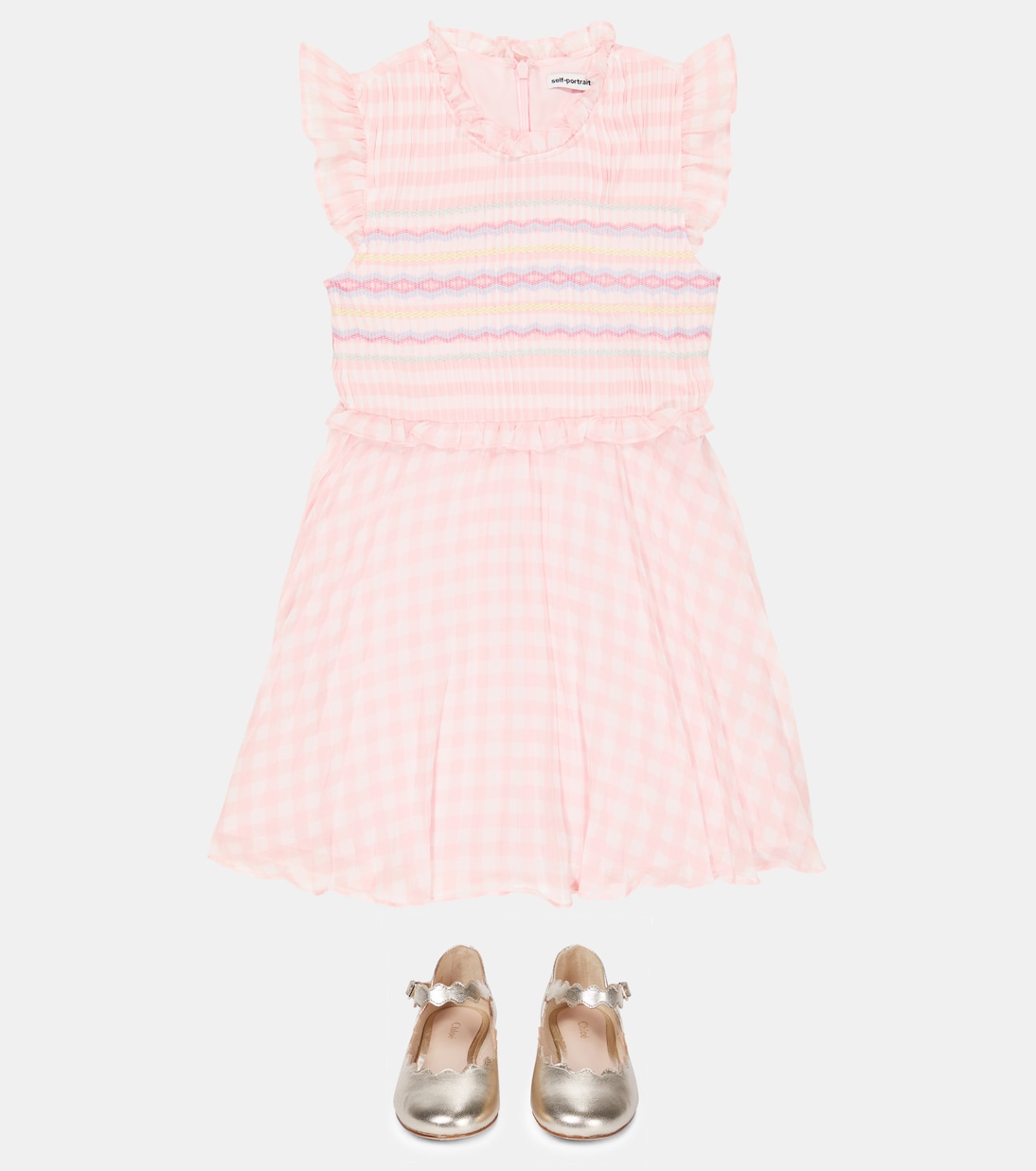 Robe brodée à carreaux vichy | Self-Portrait Kids