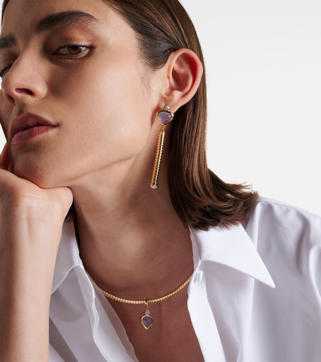 Ohrringe Trisolina aus 18kt Gelbgold mit Diamanten und Chalcedon  | Marina B