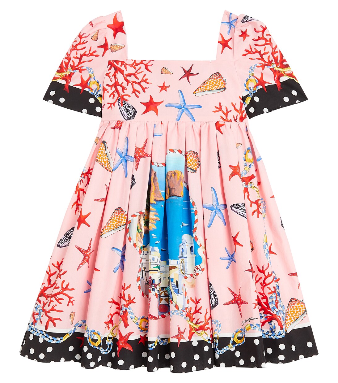 فستان من القطن بطيّات وطبعات Capri | Dolce&Gabbana Kids