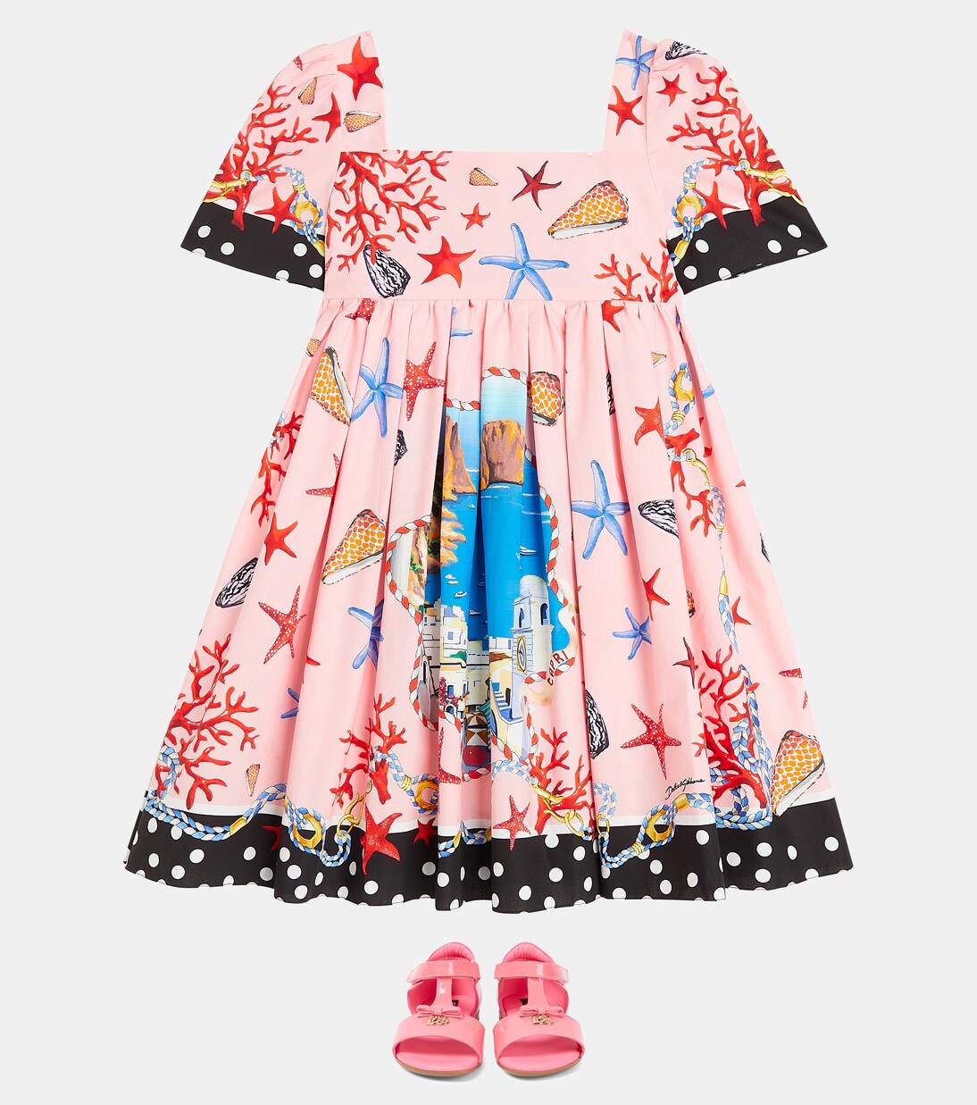 فستان من القطن بطيّات وطبعات Capri | Dolce&Gabbana Kids