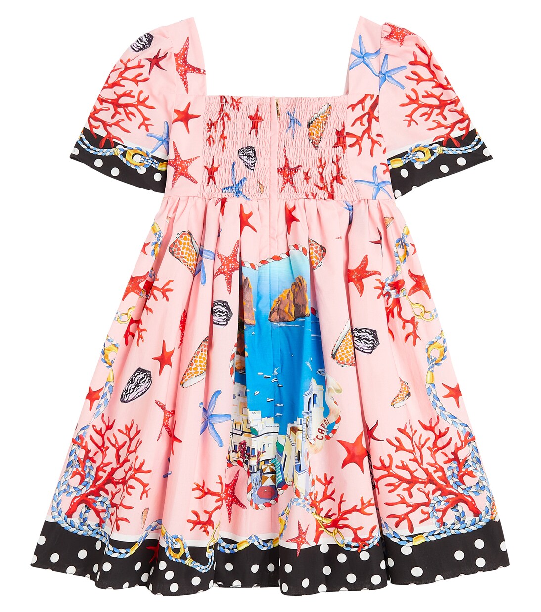 فستان من القطن بطيّات وطبعات Capri | Dolce&Gabbana Kids