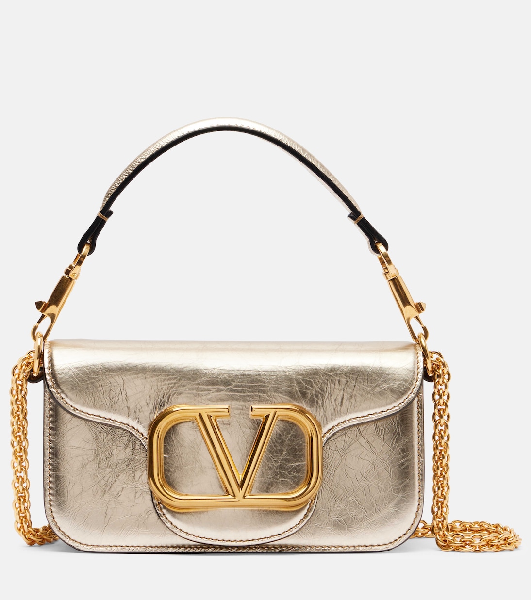 Locò Small metallic leather shoulder bag | Valentino Garavani