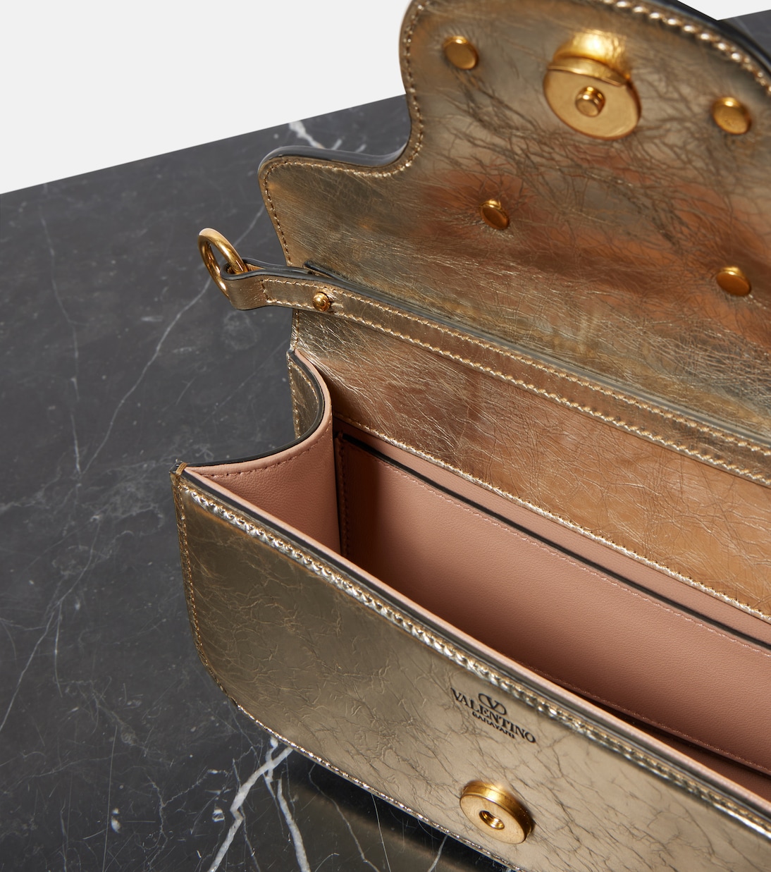 Locò Small metallic leather shoulder bag | Valentino Garavani