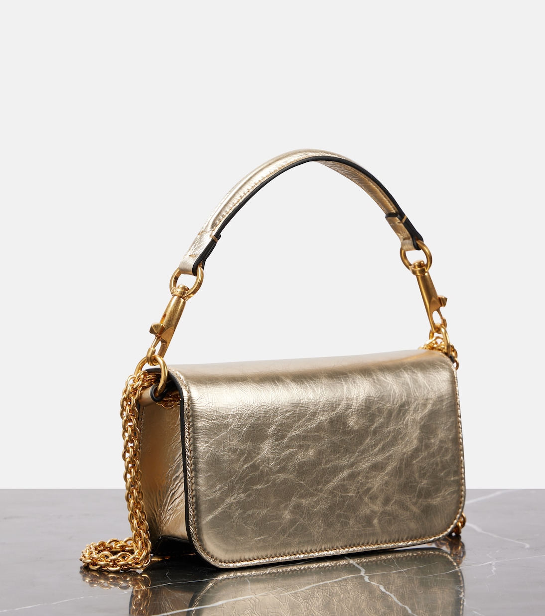 Locò Small metallic leather shoulder bag | Valentino Garavani