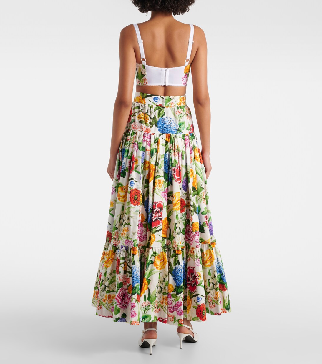 Falda larga en popelín de algodón floral | Dolce&Gabbana