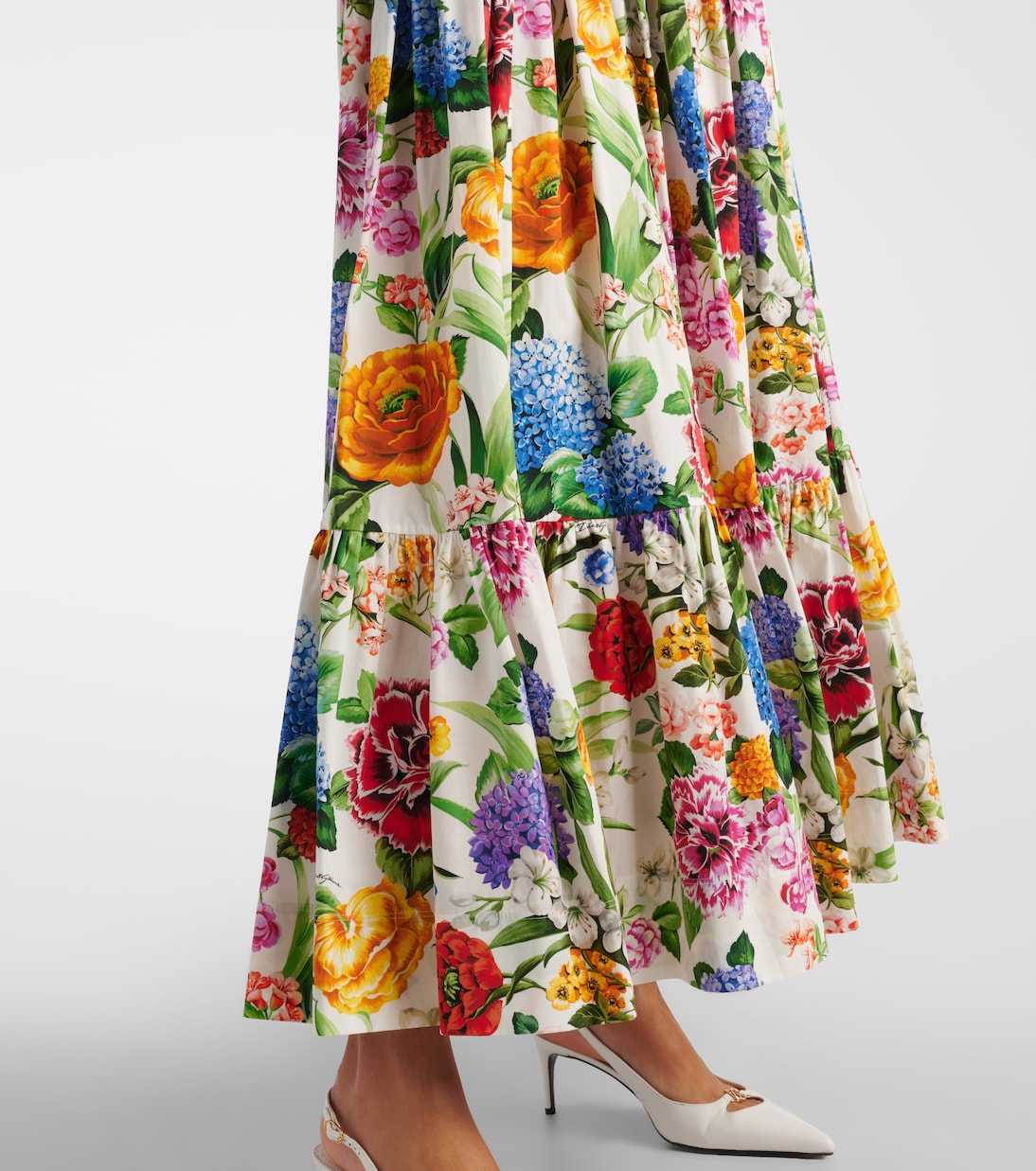 Falda larga en popelín de algodón floral | Dolce&Gabbana