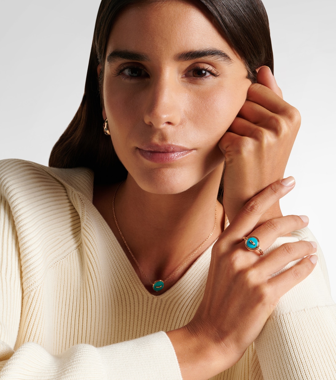 Pom Pom Dot 18k rose gold ring with turquoise and diamonds | Pomellato